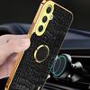 For Samsung Galaxy S24 FE Case Finger Ring Kickstand TPU+Leather 6D Electroplating Phone Cover