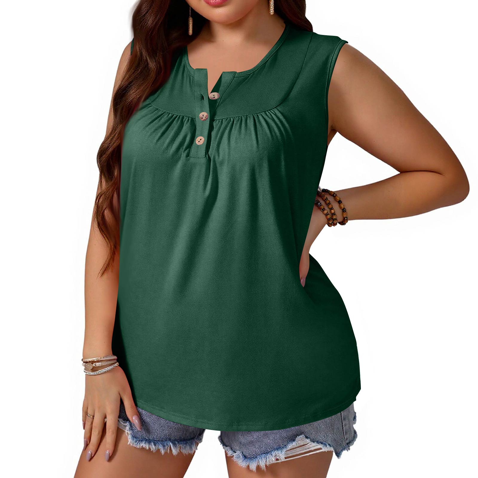 Women s Plus-Size Fashionable Sleeveless Tank Top With Bow Tie And Buttons L армия зеленый