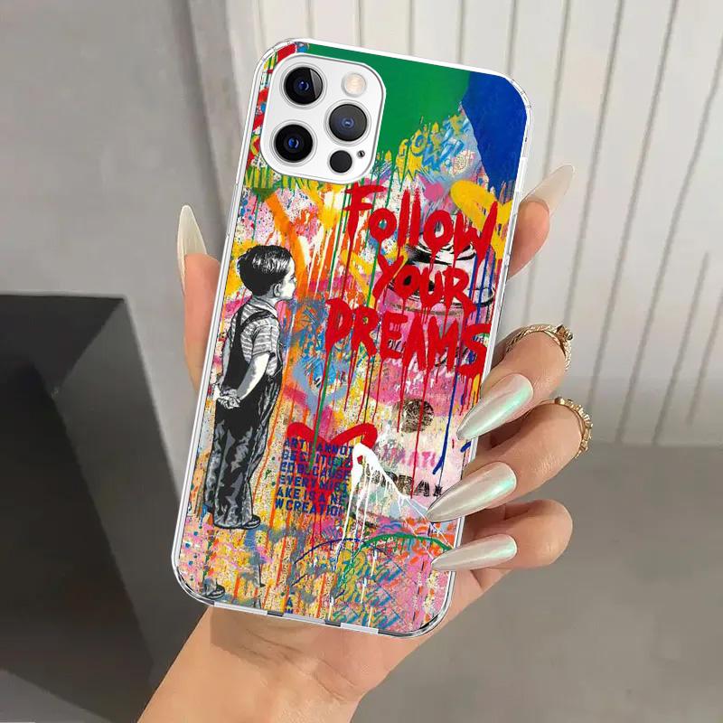 Banksy Graffiti Art Phone Case for Iphone 16 15 14 13 12 Mini 11 Pro Max 16E X XS XR 7 Plus 8 SE 2020 Soft Funda Print Shell