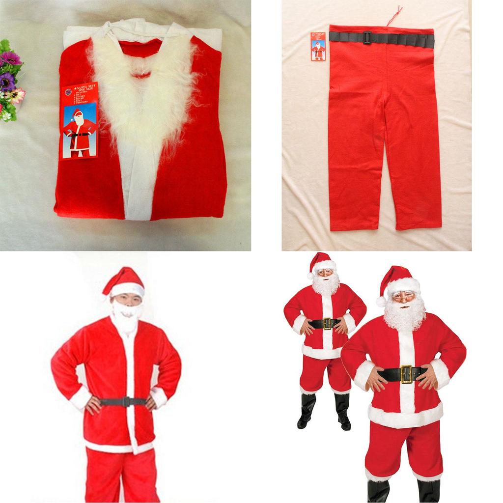 Tradiční pánský kostým Santa Clause s plnovousem, páskem a čepicí v klasické červené a bílé