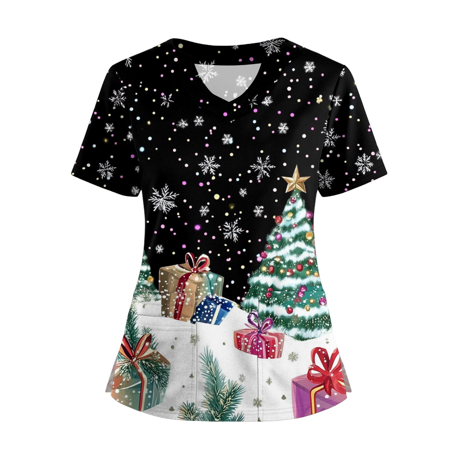 

Женская футболка с коротким рукавом, рождественским принтом, V-образным вырезом, на пуговицах сбоку и разрезом XXL