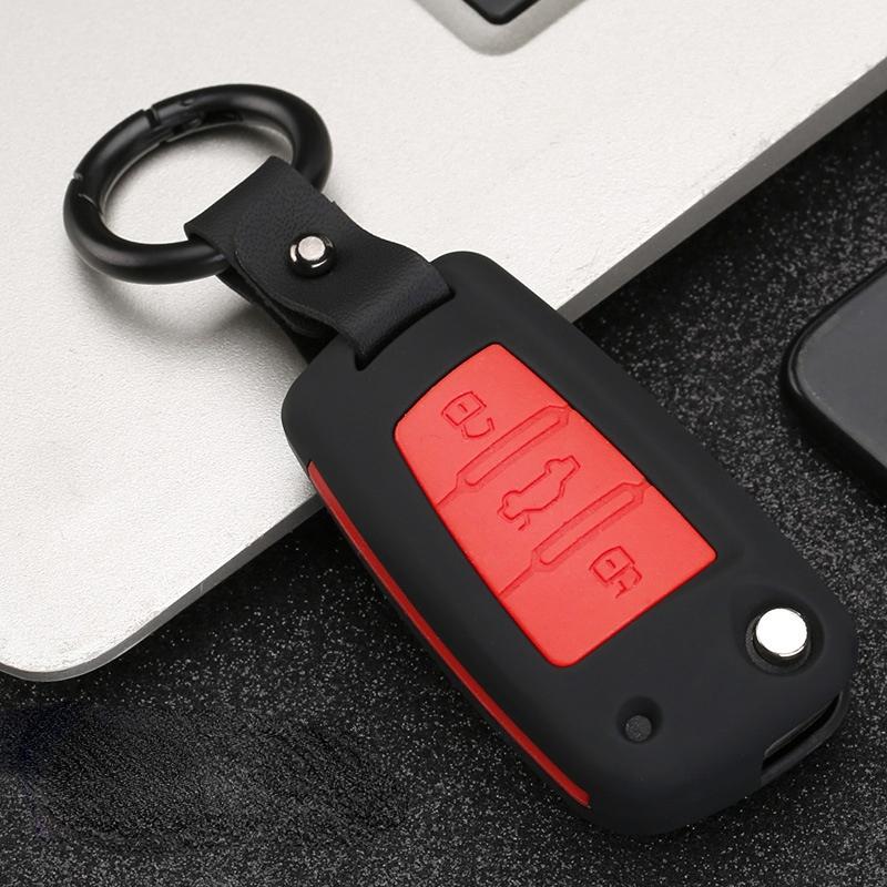 Carbon Fiber ABS Silicone Car Key Cover Protector Case for A3 A4 A5 C5 C6 8L 8P B6 B7 B8 C6 RS3 Q3 Q7 TT 8L 8V S3 Keychain