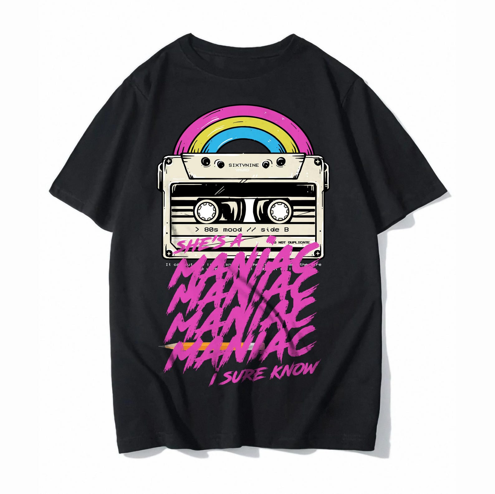 Oversized 80s Mood Graphic Tee | Retro Synthwave Cassette Print Shirt S