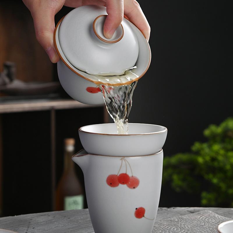 Bank Gift Set To Send Customers Light Luxury Ru Kiln Kung Fu Tea Set Creative Ceramic Cover Bowl Set