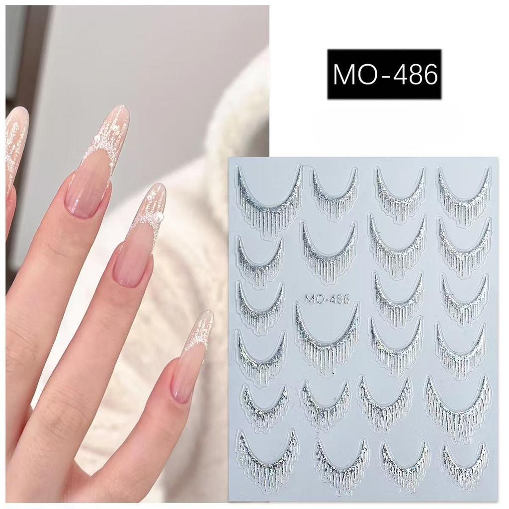 New Tassel Nail Art Sticker Quicksand French Pure Long Pointed Nail Art Sticker Laser Gold and Silver Embossed Nail Sticker