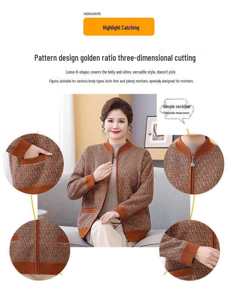Fat Mama Plus Size Fleece-Lined Cardigan: Warm Autumn Winter Sweater for Middle-Aged & Elderly Women