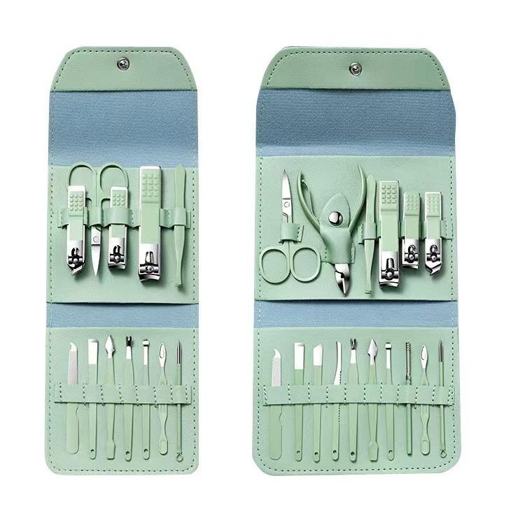 16-Piece Manicure Set: Nail Clippers, Pliers, Ear Pick, Cuticle Scissors, Pedicure Tools, Folding Bag.
