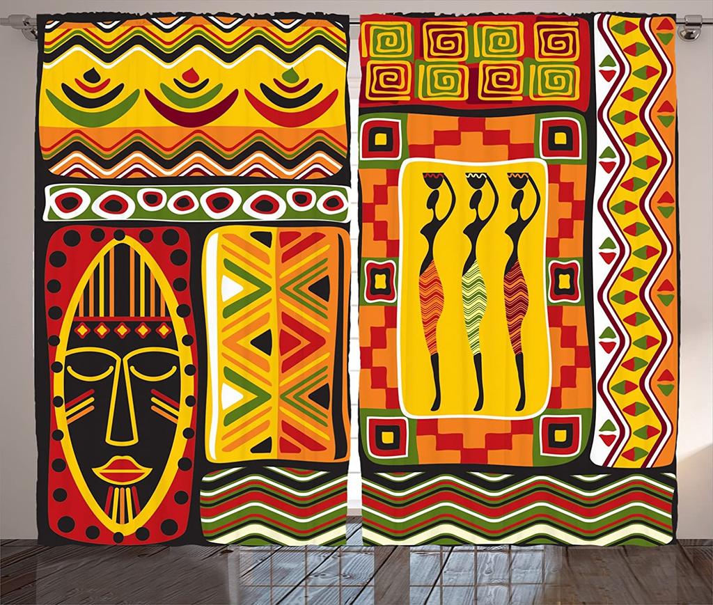 African Woman Window Curtains for Living Room, Bedroom, Kitchen, Home Decor, Children Drapes, Window Treatment Hooks