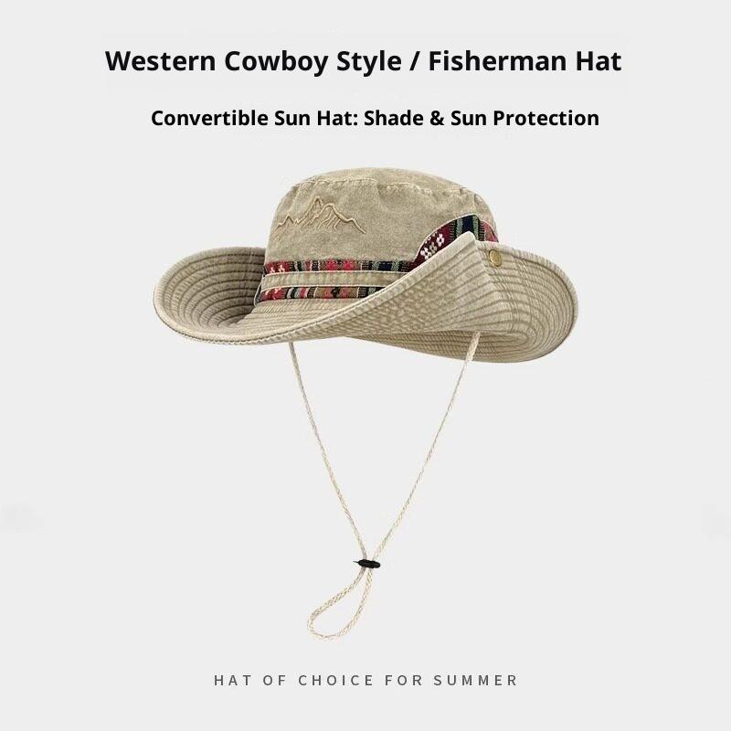 1 Stück Outdoor-Sonnen-Eimerhüte für Damen Herren, Gestickte Retro-Strand-Wasserdichte Fischer-Fischerhüte Sommer Faltbare Bob-Mütze Mann