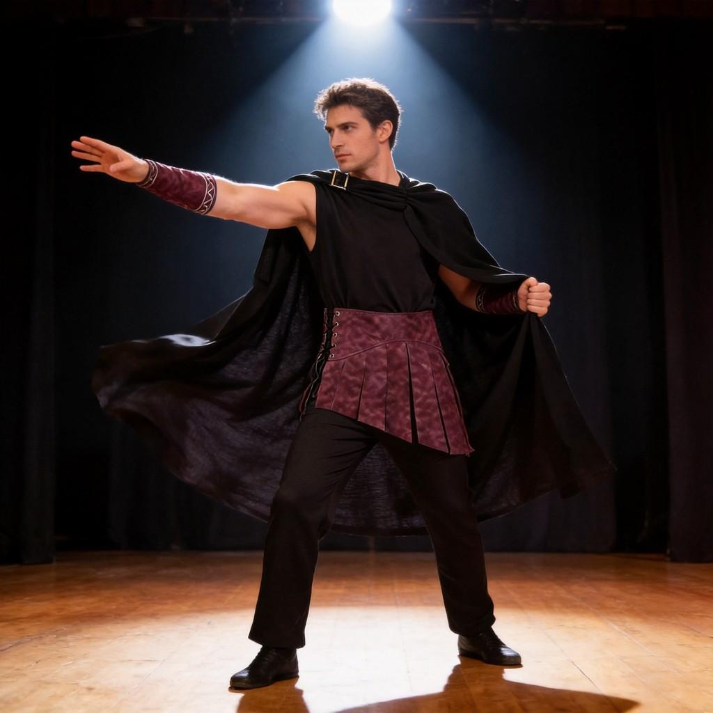 Odyssey Character Cosplay Suit With Ruffled Cape For Theater And Cosplay Enthusiasts