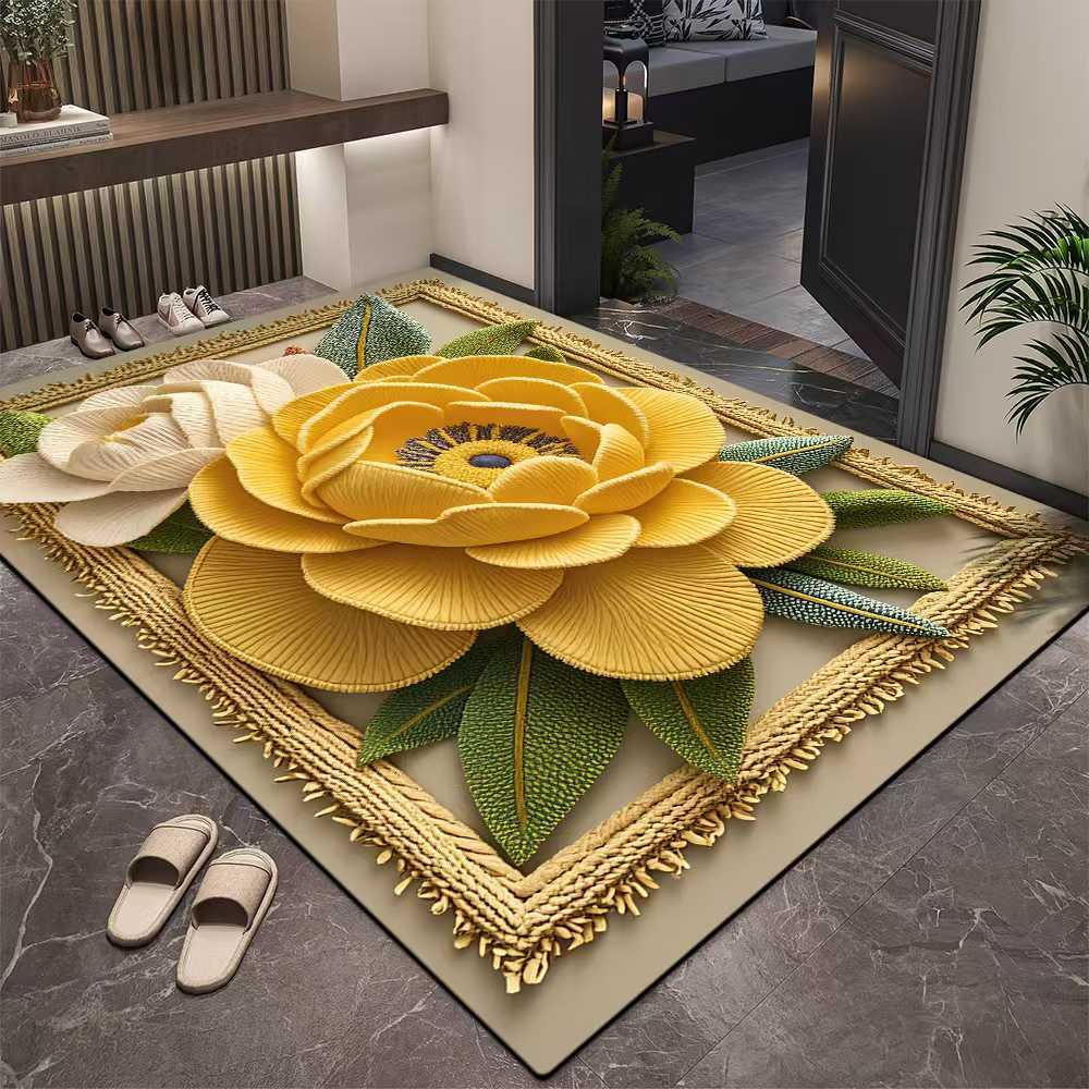 3D Blumen Teppich Eingangstürmatte Badezimmer Saugfähige Fußmatte Rutschfeste Fußmatte