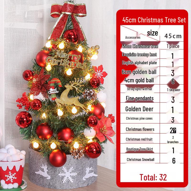 Desktop Non-Shedding Gold & Red Mini Christmas Tree Ornament Set