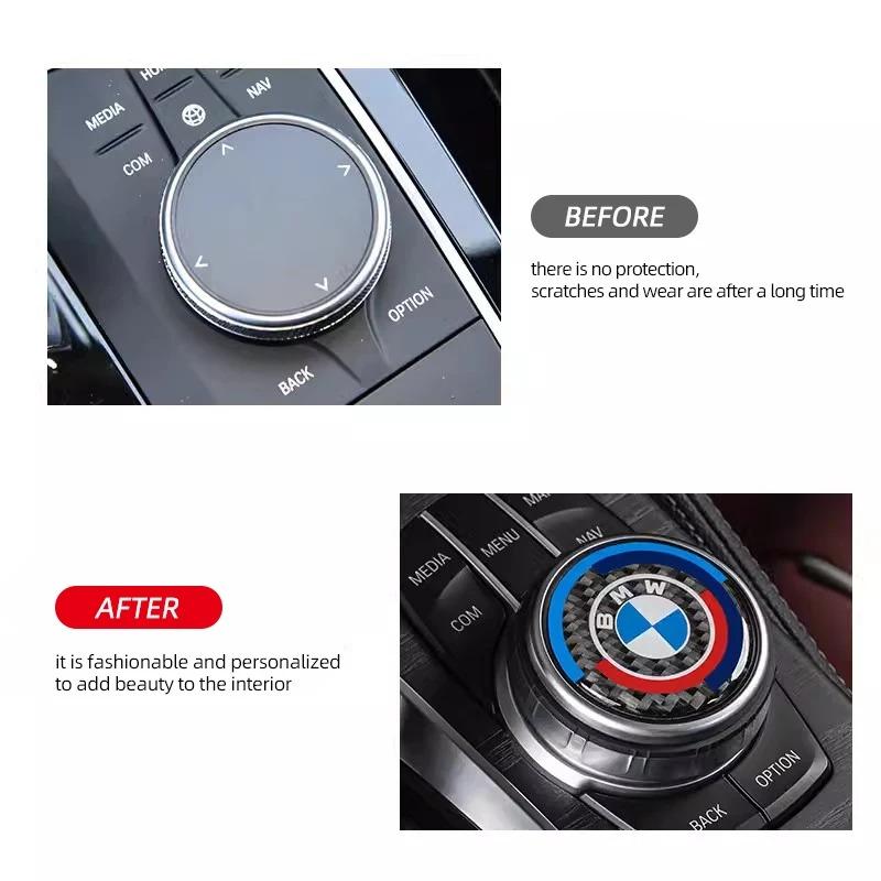 Carbon Fiber Car Emblem iDrive Knob Sticker for BMW X1 X2 X3 X5 X4 X6 X7 G30 G20 G32 G11 G12 F40 F30 F20 F10 F34 - 1 Piece XB5