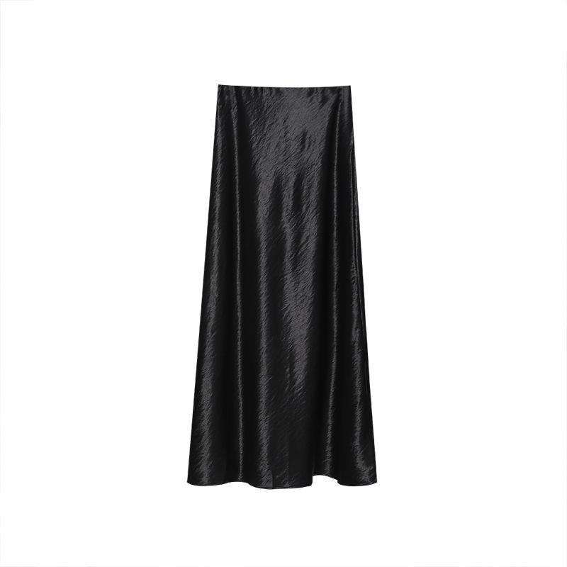Chen Dayu Women s High Waist Acetate Satin A-line Fishtail Skirt - Elegant Spring/Autumn Draped Design Small