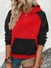 Women's Color Block Raglan Sleeve Hoodie: Velvet Warm, Loose Fit, Long Sleeve Pullover for Autumn and Winter.