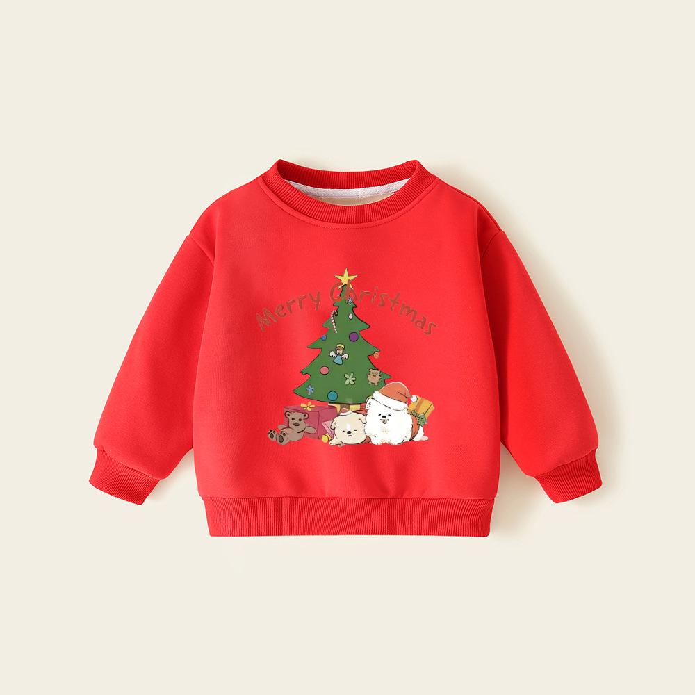 Children's Fleece-Lined Sweatshirt - Winter Warm Top for Boys & Girls, New Year & Christmas Apparel, Thickened Baby Winter Clothing