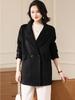 2025 Women's Petite Black Wool-Blend Double-Faced Cashmere Coat, Short Casual Overcoat with Suit Collar