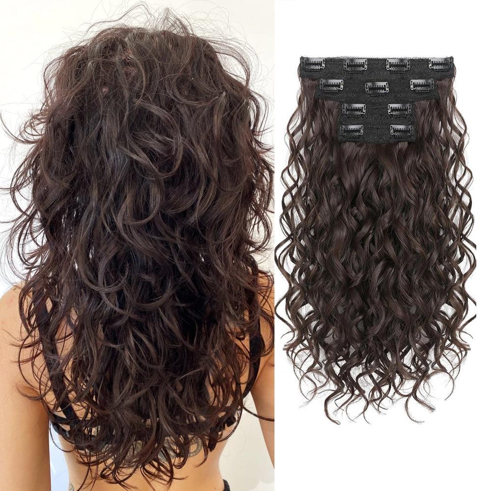 

Женский пушистый короткий гофрированный набор из четырех клипс для наращивания волос 14 inches