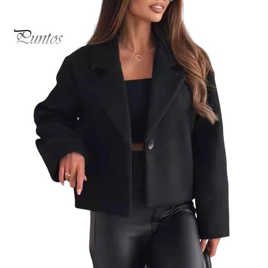 

Женская шерстяная куртка с отложным воротником, однотонная, с застежкой на одну пуговицу, пальто свободного покроя, короткое, с длинными рукавами, для поездок на работу, свиданий, весна, осень, зима XL чёрный