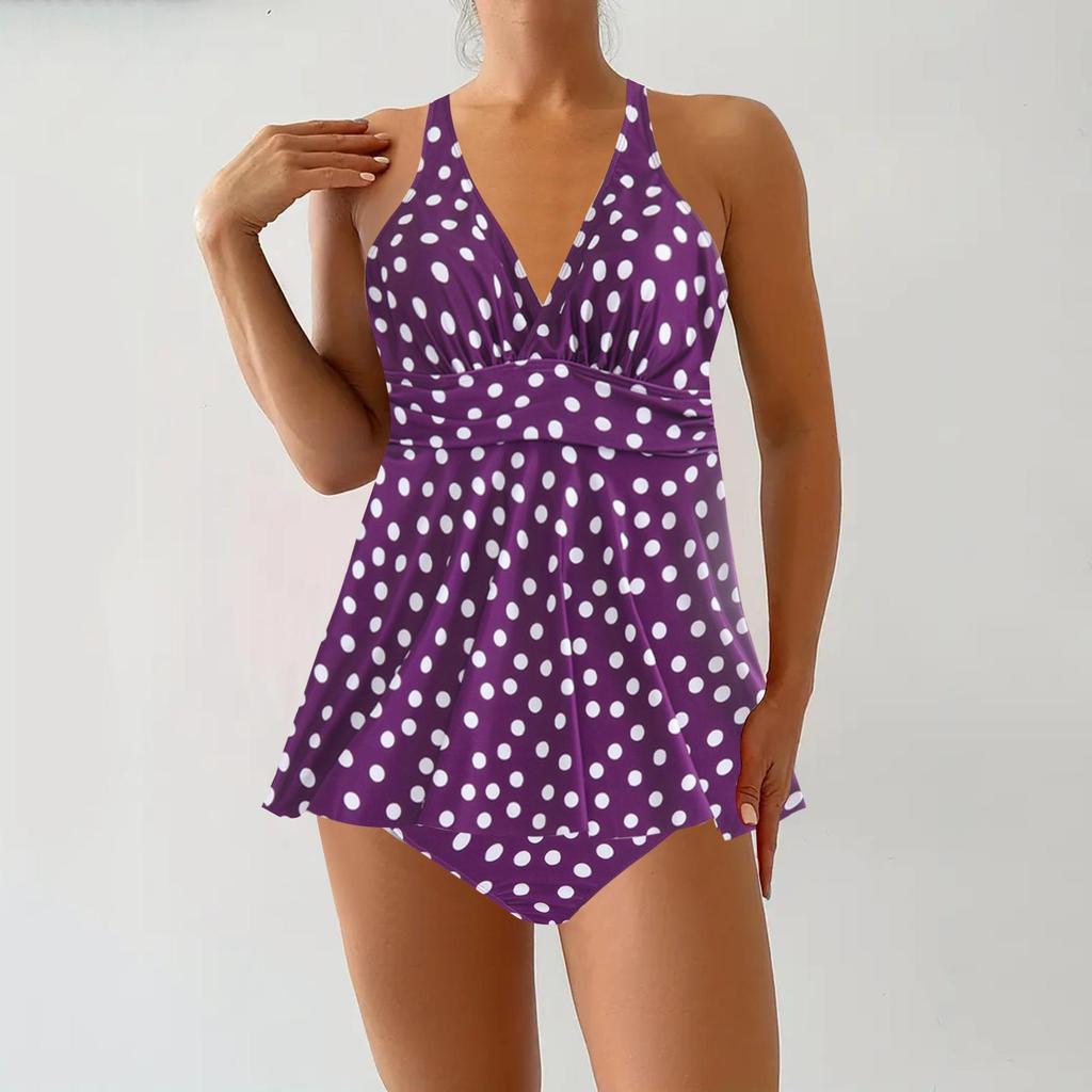 2025 Polka Dot Plus Size European & American Tankini Bikini Set