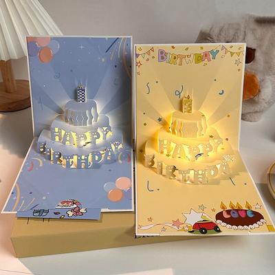 With Envelope 3D Light Music Card Happy Birthday Cake Blessing Card  Blessing Occasion