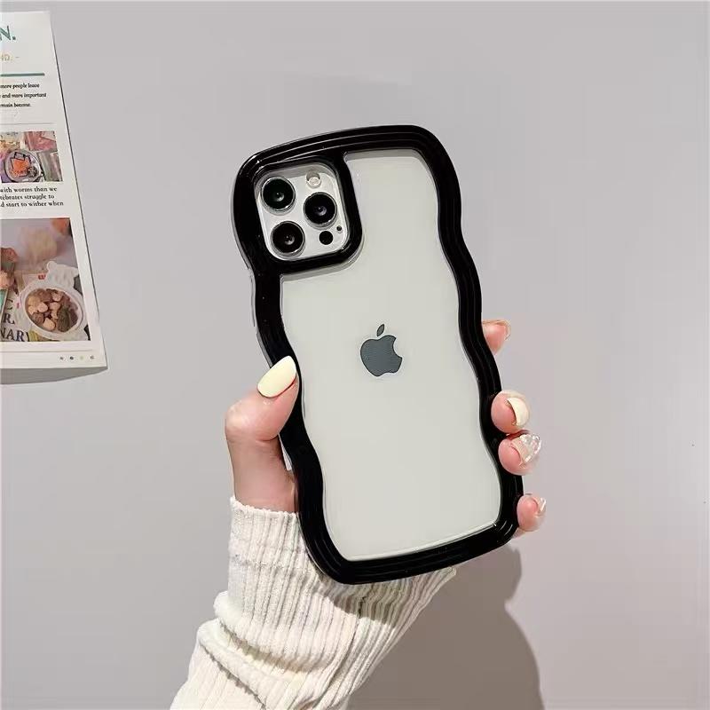 Fashion Transparent Curly Wave Case for iPhone 16 11 12 13 14 15 Pro Max Plus17 Air Shockproof Bumper Cover Capa Aesthetic