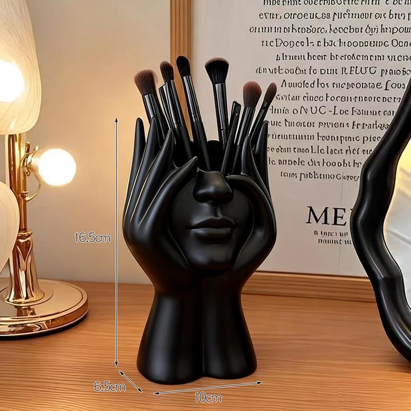 2pcs Human Face Art Desktop Decoration Makeup Brush Holder Vase with Makeup Eyebrow Pencils Home Organizer Multifunctional