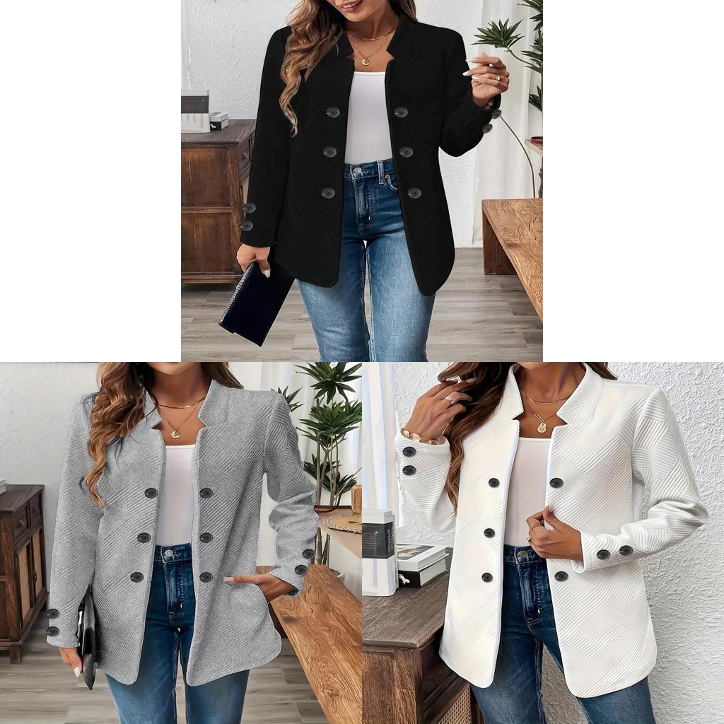 Elegant Womens Blazer Suit With Long Sleeves And Classic Double Button Closure For Office Wear