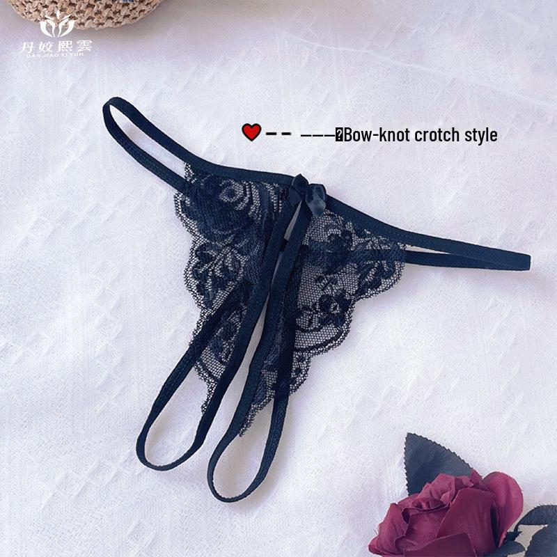 Spitzen-String-Höschen mit Schrittverschluss und nicht ausziehbaren Schnüren, transparenter Slip mit niedriger Taille.