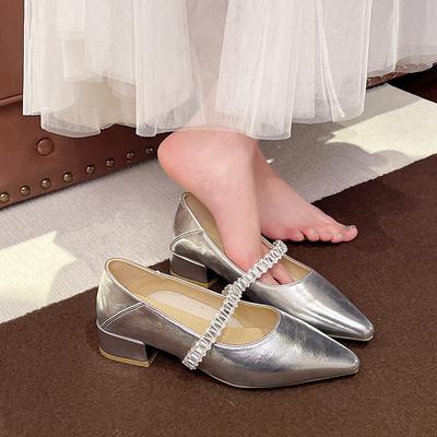 Fashion Pointed Toe Shoes Woman Comfortable And Elegant Oxfords Crystal Female Footwear Summer Leather Rhinestone On Heels New Dress Mar