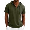 Sommer Herren Kurzarm Kapuzen T-Shirt Henry-Ausschnitt Kordelzug Design Lässig Locker Atmungsaktiv Sportliche Oberteile