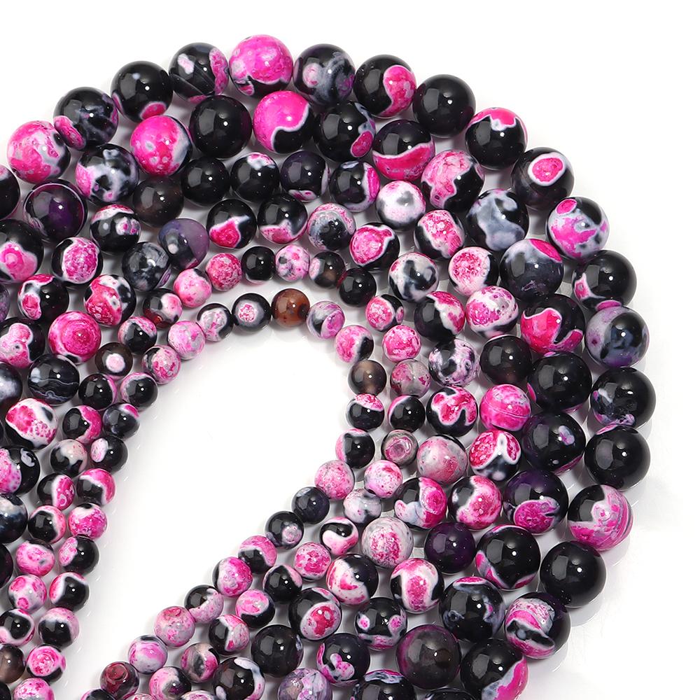 6/8/10mm Natural Stone Hot Pink Fire Agate Beads Round Loose Beads For DIY Jewelry Making Crafts Bracelet Necklace Accessories