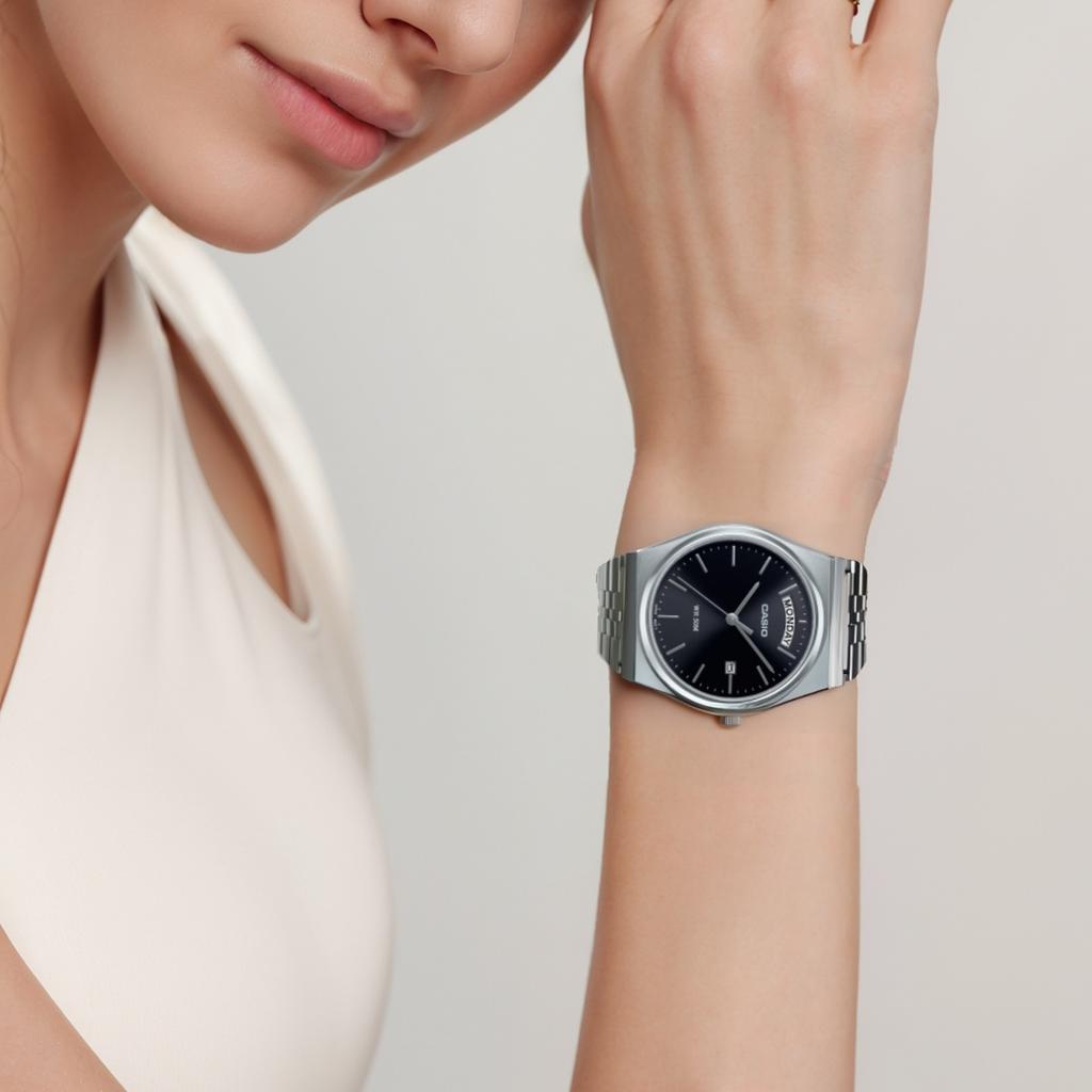 Casio Quartz Movement Stainless Steel Strap Watch Unisex Black Dial MTP-B146D-1AV