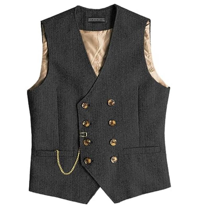 Men Suit Gray Vintage Double Breasted Blend Waistcoat For Wedding Groomsmen Banquet Men Coat
