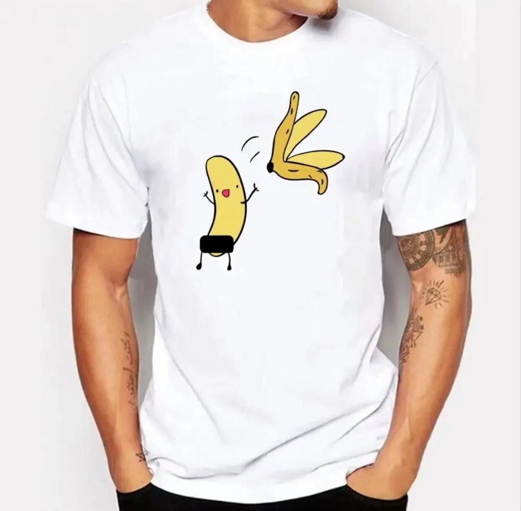 Graphic T-shirt Unisex Banana strip Funny design print Summer humor joke Loose white casual suit Street wear Unisex T-shirt