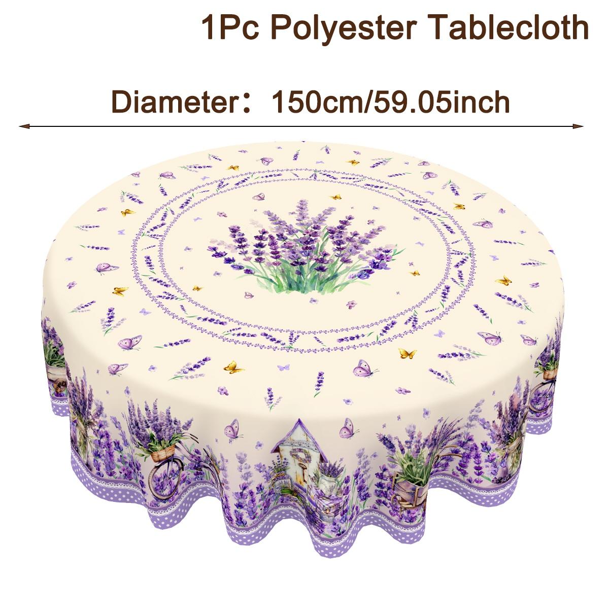 

Purple Lavender Tablecloth Rustic Floral Polyester Table Cover for Dining Room Wedding Table Decor Spring Summer Party Supplies as shown
