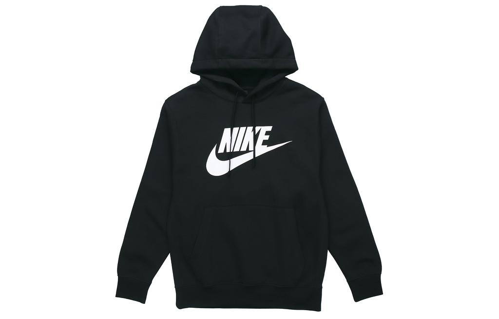 Nike Club Fleece Print Brushed Fleece Lined Hooded Pullover Sweatshirt Winter Men's Black BV2974-010