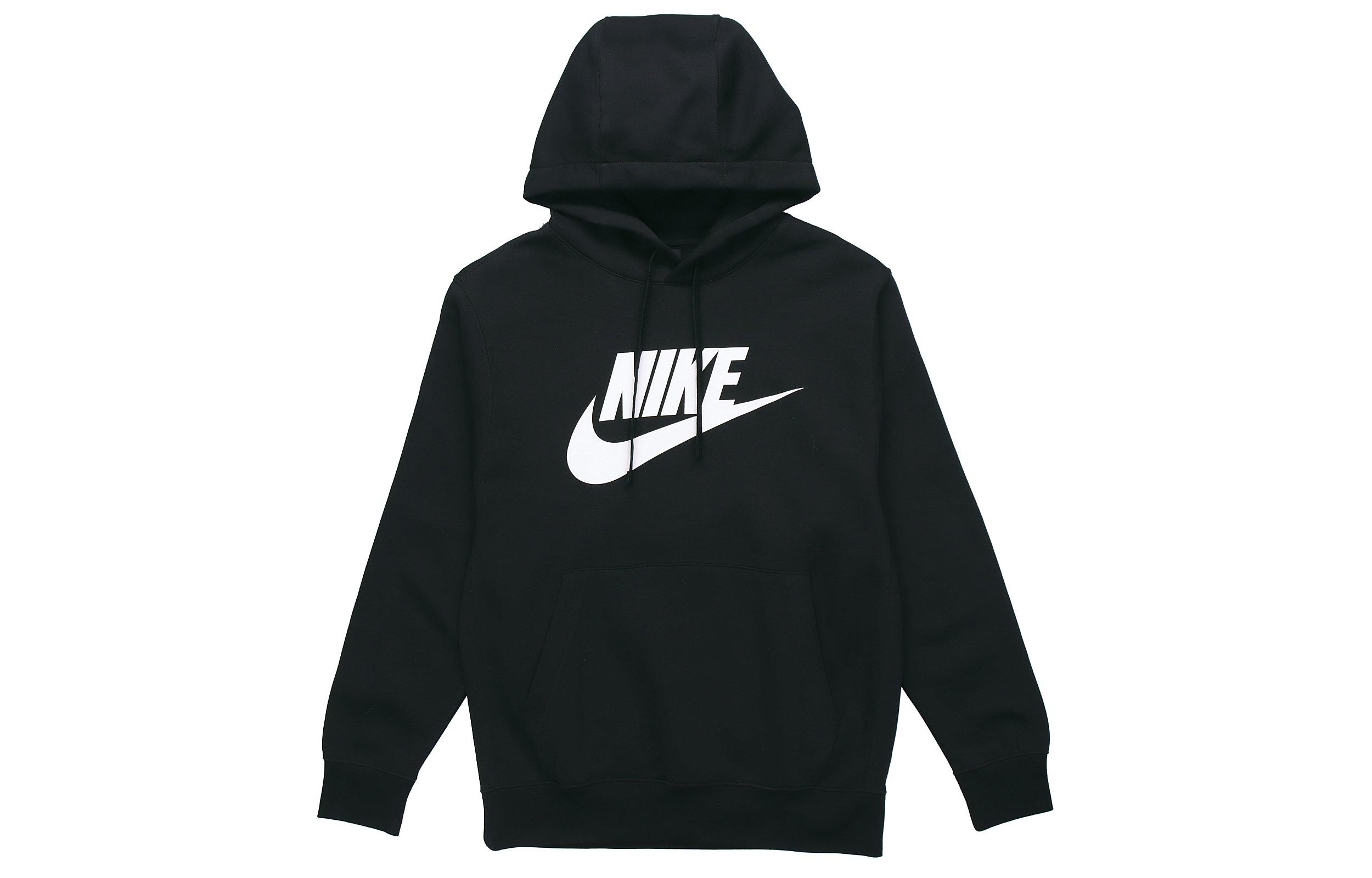 Nike Club Fleece Print Brushed Fleece Lined Hooded Pullover Sweatshirt Winter Men s Black BV2974-010 XXL