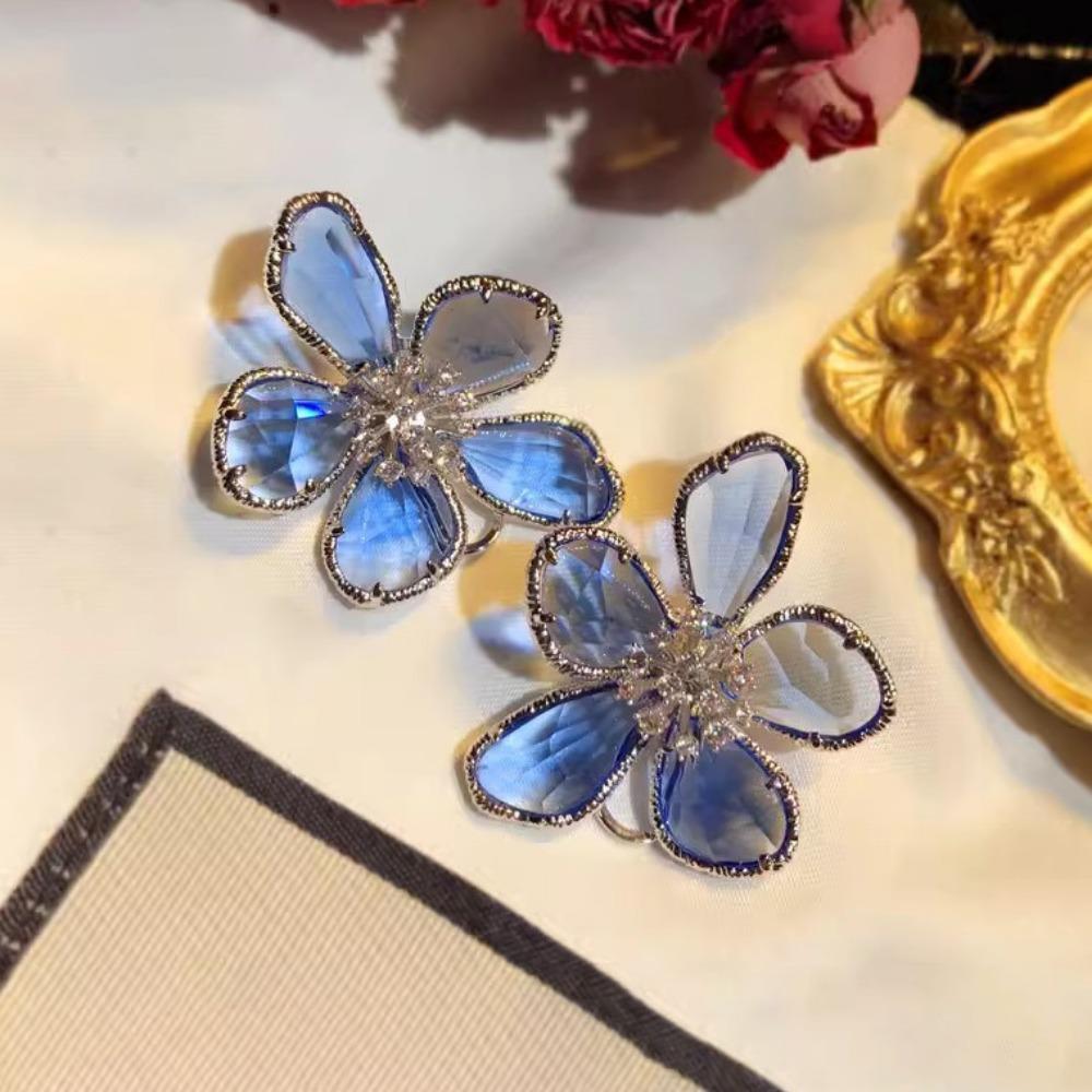 Crystal Flower Earrings Fashion Temperament Internet Celebrity Earrings Female Personality Stud Earrings