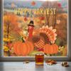 Autumn Harvest Electrostatic Stickers - Thanksgiving Turkey & Pumpkin PVC Glass Decor
