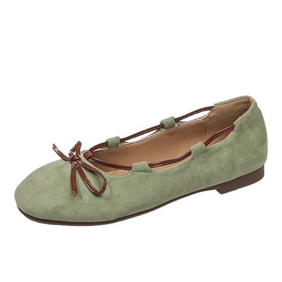 French bow round head ballet shoes women's 2025 new contrasting color matte flat Mary Jane shoes light mouth single shoes