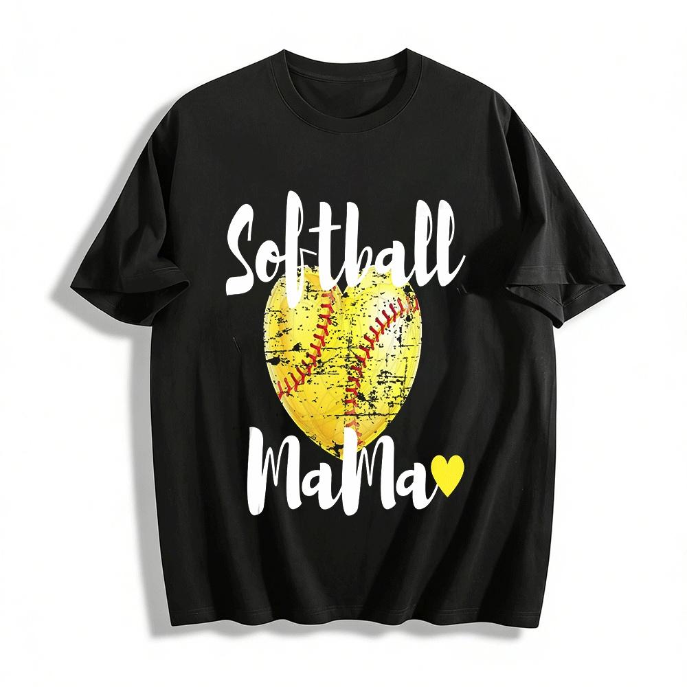 Softball Mama Heart Print Casual Short Sleeve Tee Pure cotton T-shirt XXS