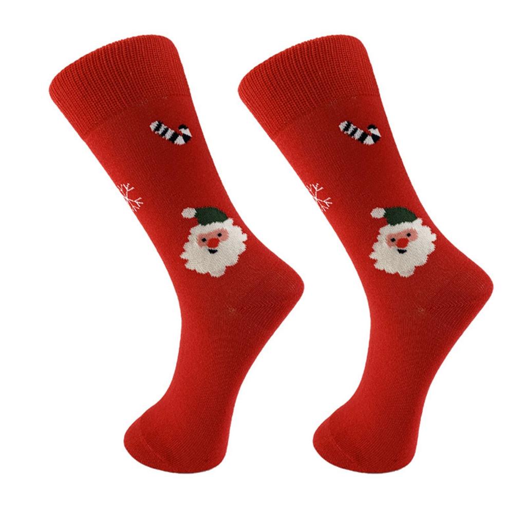 Mid-calf Cotton Socks With Christmas Elk And Snowman Patterns