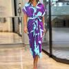 European & American Women's Fashion Print High Waist Short Sleeve Shirt Dress