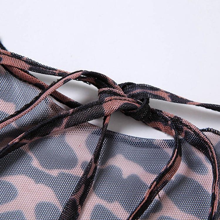 New Spring Summer Women Mini Dress Leopard Print Loose Flare Sleeve Halter Backless Hip Style Short Ladies