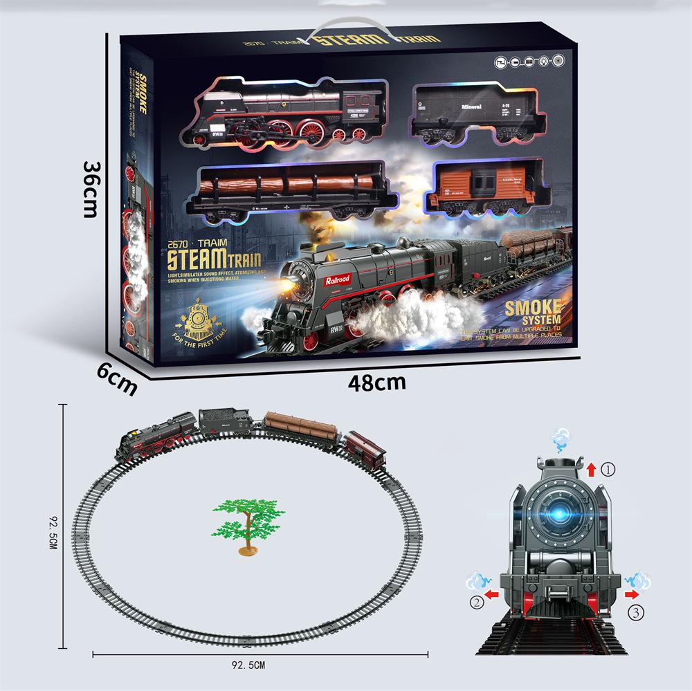 48PCS Electric Smoke Simulation Classical Steam Train Track Toy Trains Model Kids Truck for Boys Railway Railroad