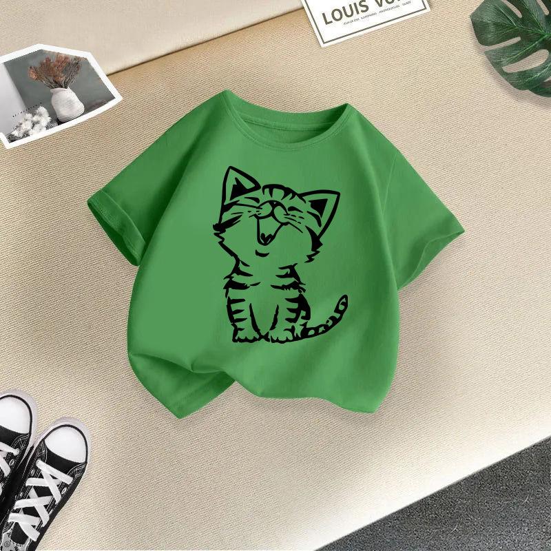 Girls' Cute Printed Loose Short Sleeve T-shirt - Summer Round Neck Top