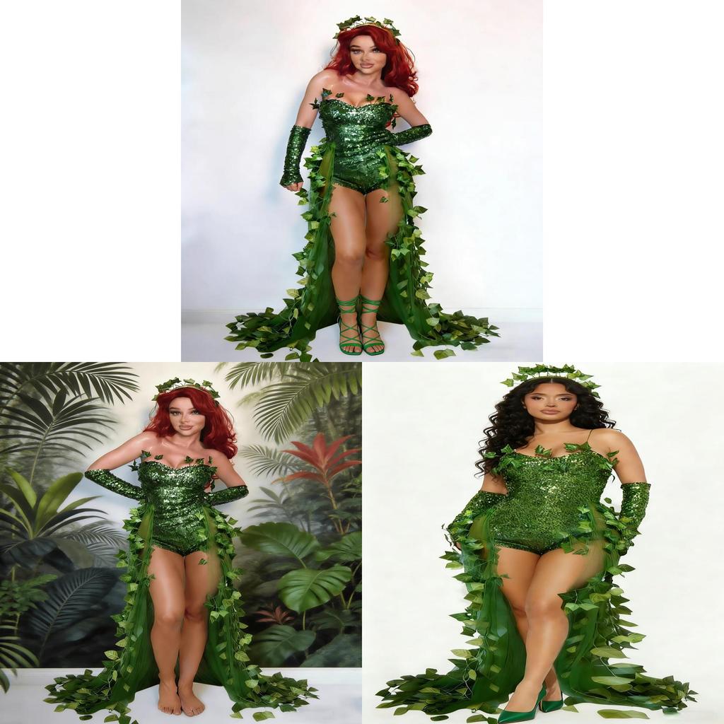Costume Meraviglioso Mago di Oz con Paillettes a Foglia per Festa di Halloween Travestimento