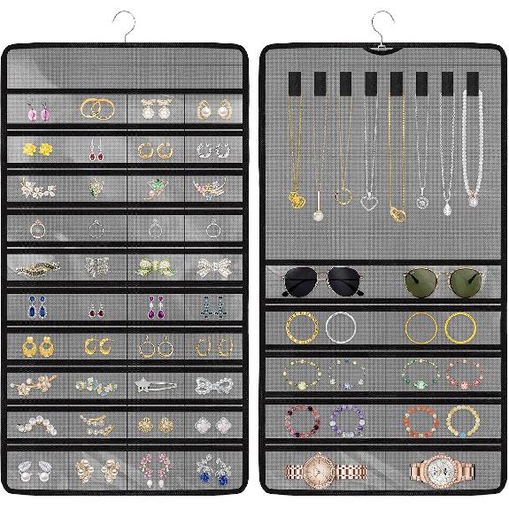 Hanging Jewelry Organizers and Storage, Double-Sided Jewelry Necklace Holder for Jewelries, Earrings, Accessories, Rings on Closet, Door, Wall