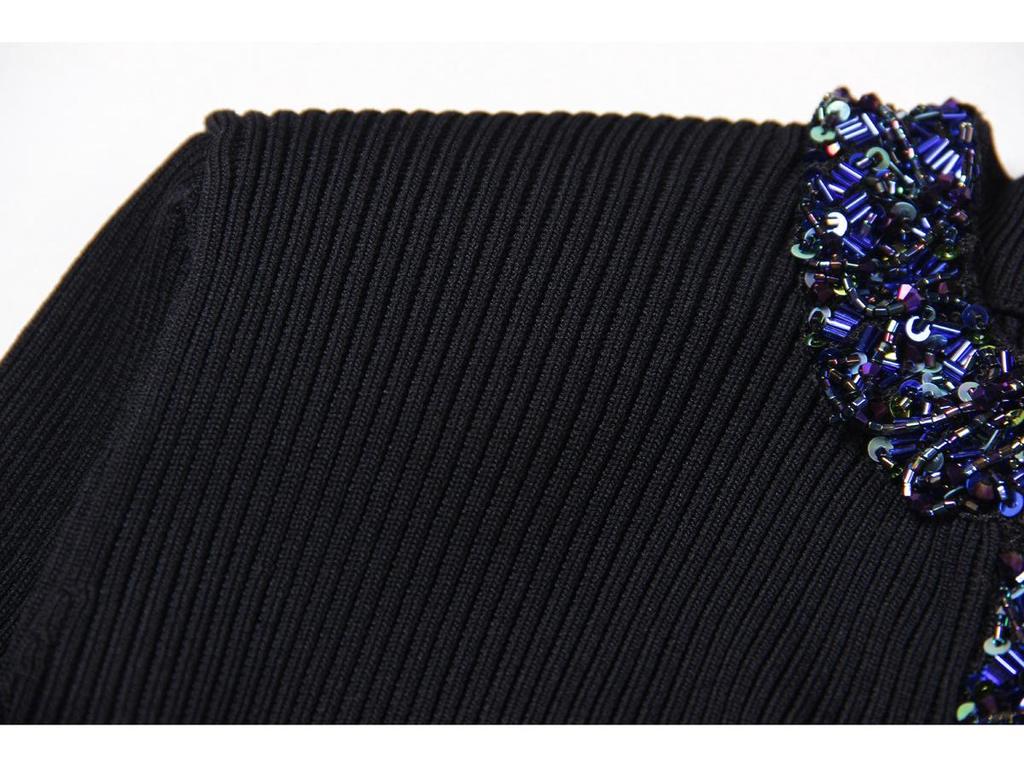 2025 Spring/Autumn Women's Beaded Knit Cardigan – Long Sleeve, Round Neck, Fashionable Design